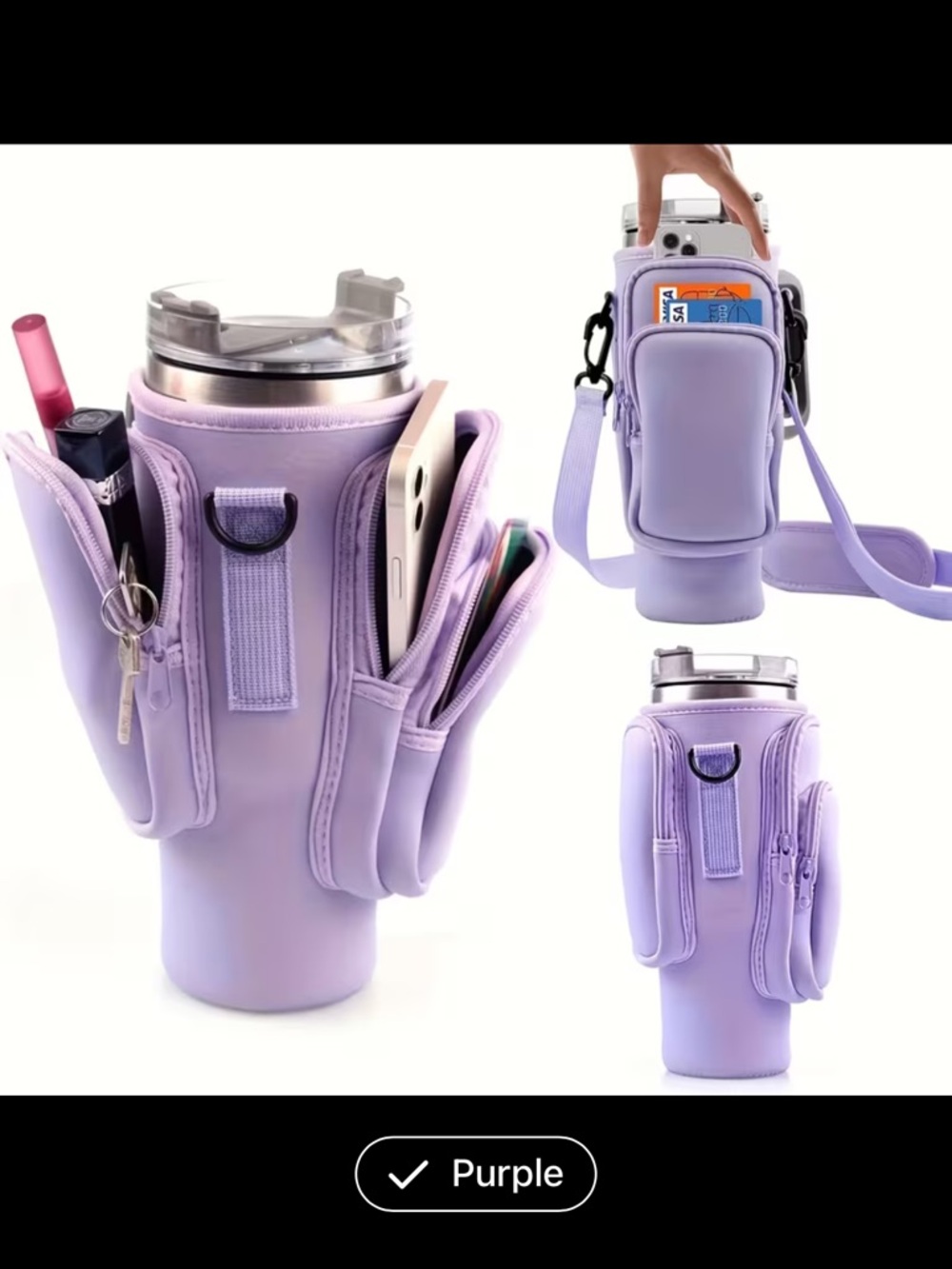 🥤🟪🥤 PURPLE MULTI-POCKET INSULATED TUMBLER CARRIER (HOLDS 40 OUNCE TUMBLER)❗️
